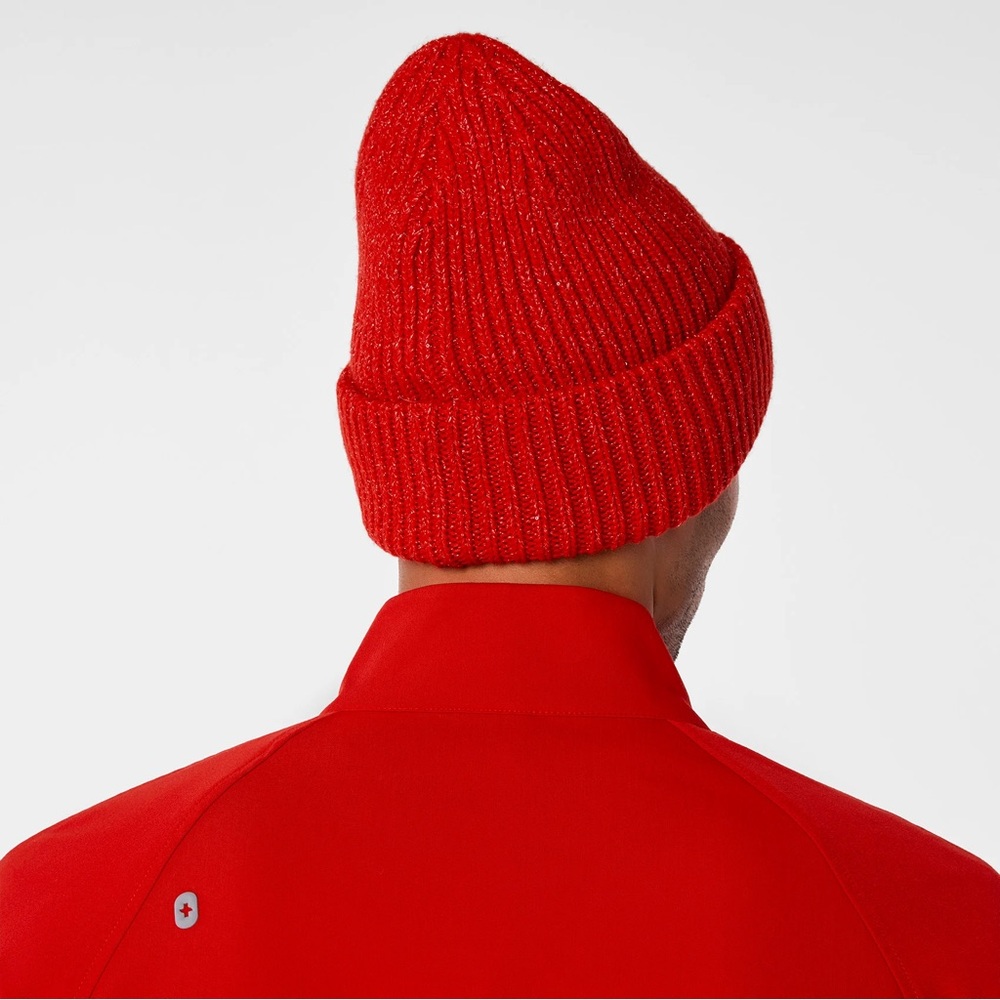 FIGS Red Ribbed Fold-Over Beanie - Picture 5 of 8
